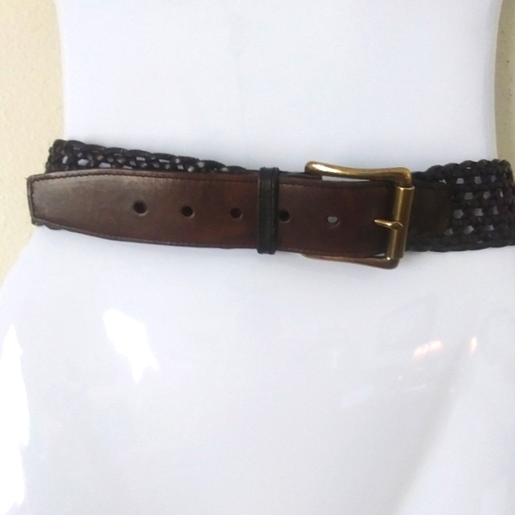 Talbots Wide Woven Leather Belt, Two-Tone Black and Brown - Picture 1 of 12